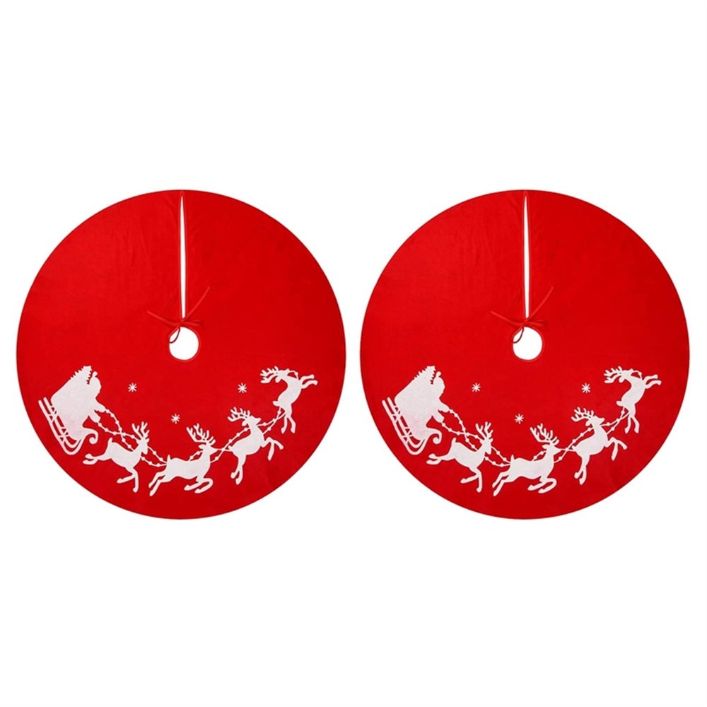 CAREG 2 Pcs Christmas Tree Skirt - 39.4 Inches Large Tree Skirt with Santa and Reindeers Pattern Compatible with Xmas Holiday Decoration (Color : Light Green)
