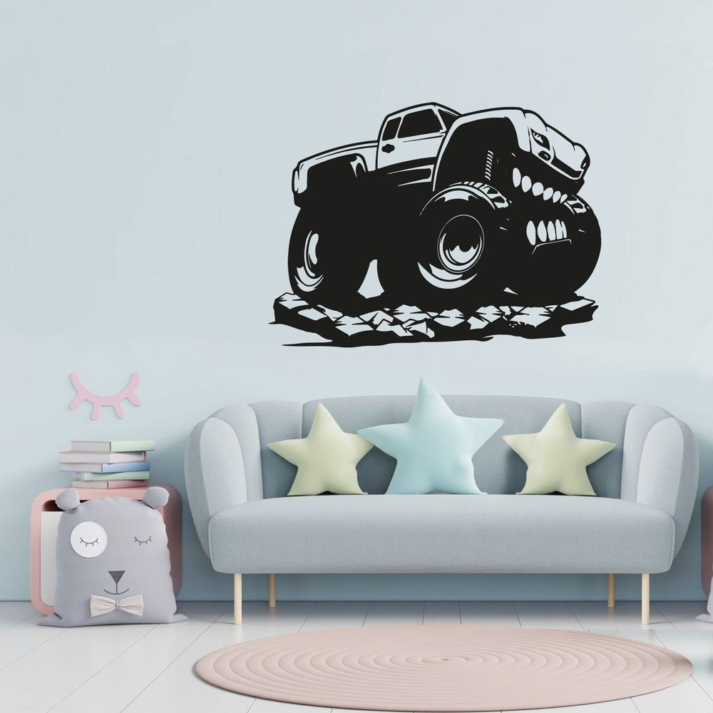 Monster Truck Silhouette Motocross Mud Bogging ATV Racing Monster Truck Off Road Vehicle Oversized Tires Vinyl Wall Art Sticker Decal Home Room Kids Room Boys Girls Room Nursery Room Size (8x10 inch)