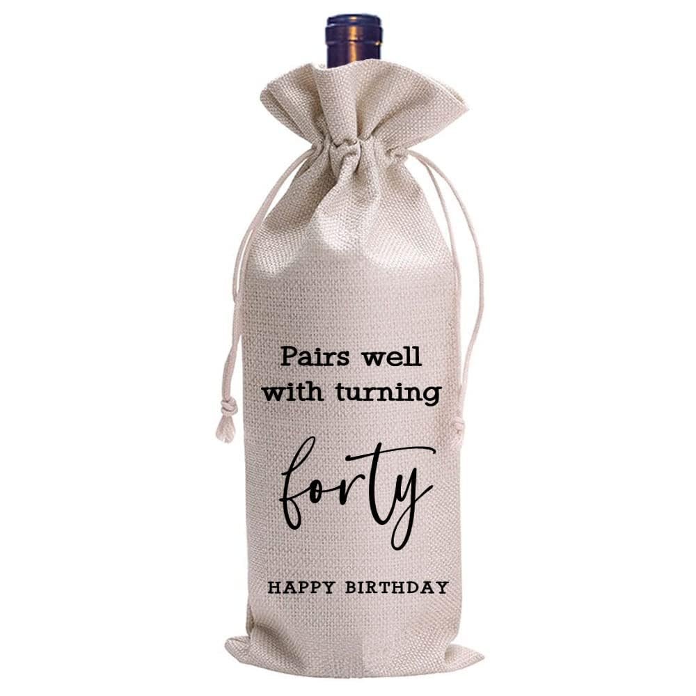 LANBAIHE 40th Birthday Wine Bag, Funny Birthday Party Gifts, Forty Years Old Gifts Wine Bag for Mom, Wife, Friend, Sister, Brother, Him, Colleague, Coworker