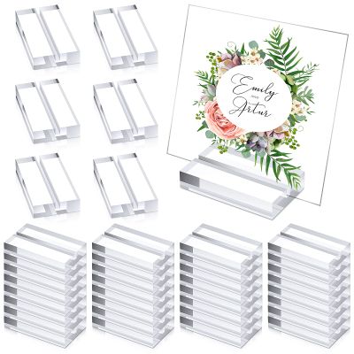 Blulu 20 Pieces Acrylic Place Card Holders 2 Inch Clear Stands Base with 3 mm Card Slot Numbers Display Table Sign for Wedding Exhibition Office Cafe Restaurant Photo Menu Meeting Table Decorations