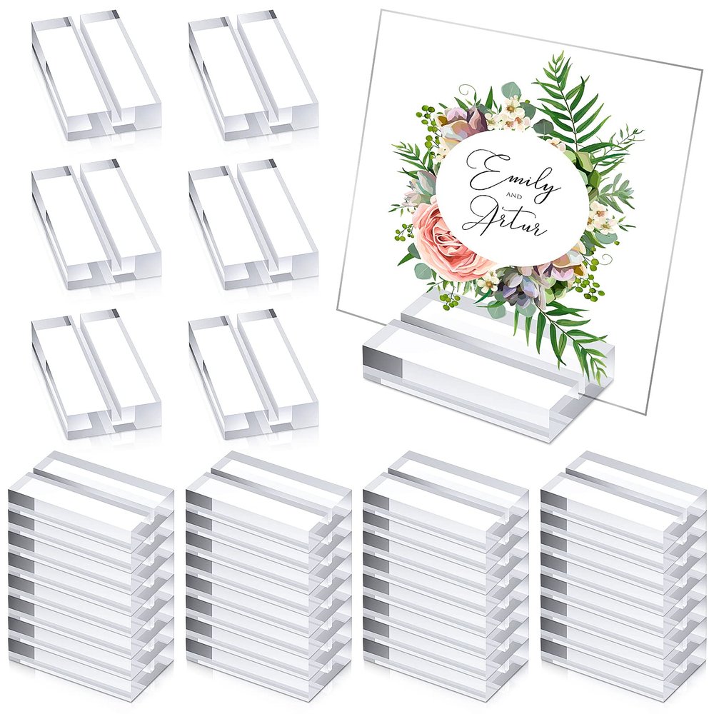 Blulu 20 Pieces Acrylic Place Card Holders 2 Inch Clear Stands Base with 3 mm Card Slot Numbers Display Table Sign for Wedding Exhibition Office Cafe Restaurant Photo Menu Meeting Table Decorations