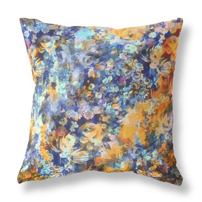 HomeRoots Broadcloth 20" Orange Indigo Springtime Indoor Outdoor Throw Pillow