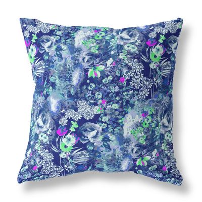 HomeRoots Broadcloth 16" Purple Blue Springtime Indoor Outdoor Throw Pillow