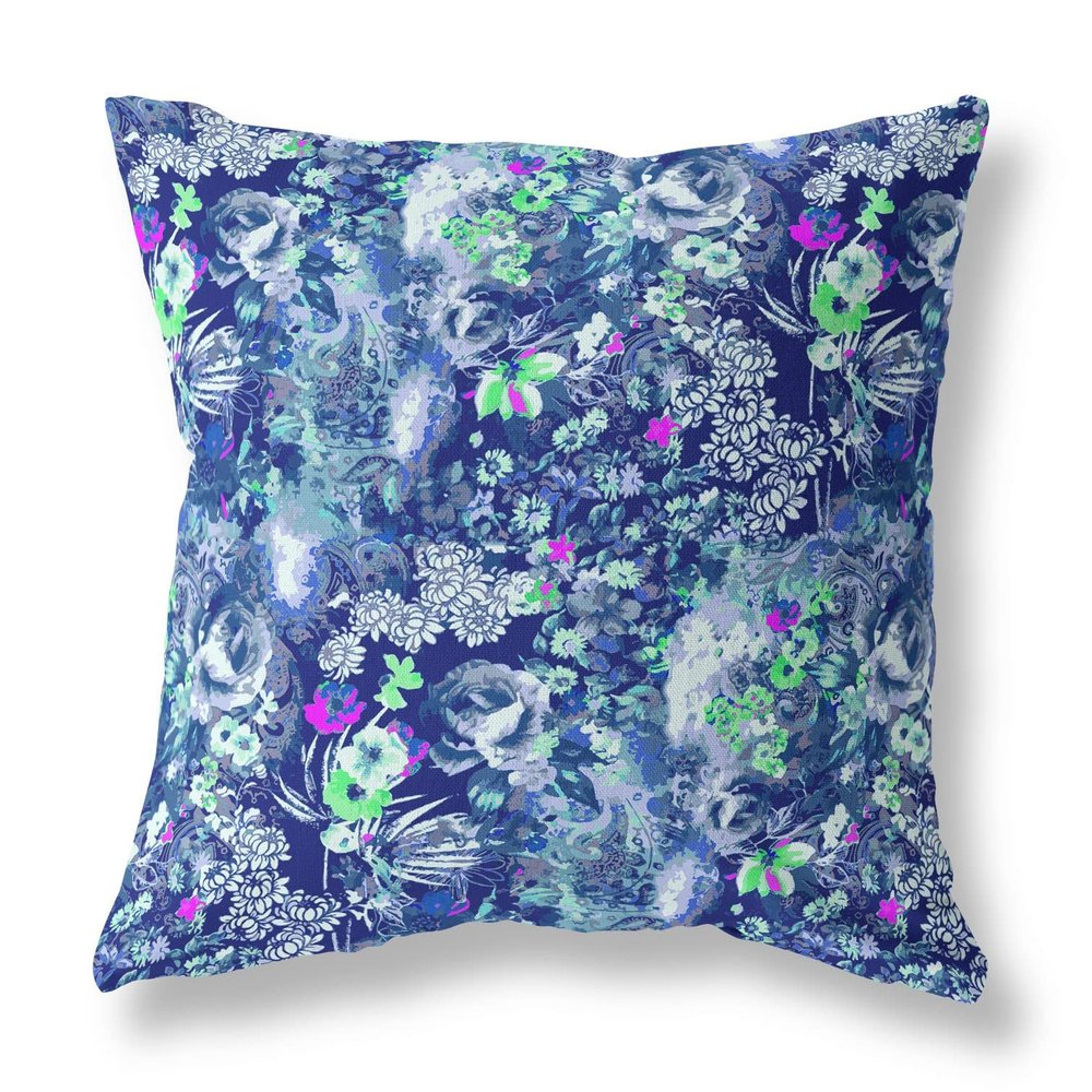 HomeRoots Broadcloth 16" Purple Blue Springtime Indoor Outdoor Throw Pillow