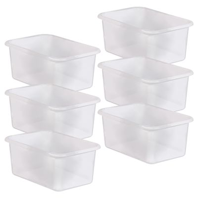 Teacher Created Resources Small Plastic Storage Bin, Clear, Pack of 6
