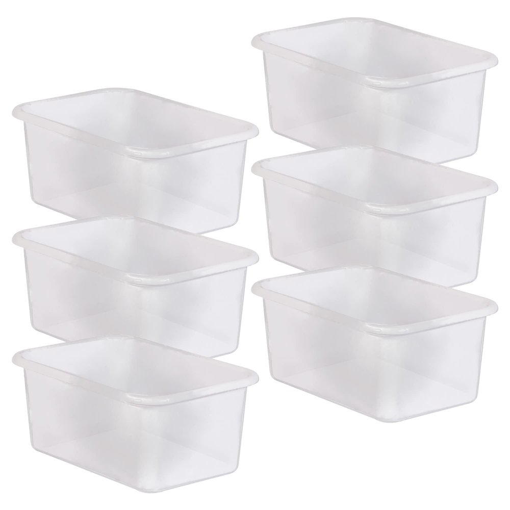Teacher Created Resources Small Plastic Storage Bin, Clear, Pack of 6