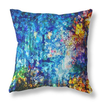 HomeRoots Broadcloth 18" Bright Blue Yellow Springtime Indoor Outdoor Throw Pillow