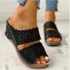HHZYT Platform Sandals for Women Flowers Embroidered Wedge Sandals Summer Open Toe Slip on Leather Sandals Mule Clogs Beach Slippers Shoes,Black,US11/EU42 view 2