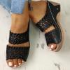 HHZYT Platform Sandals for Women Flowers Embroidered Wedge Sandals Summer Open Toe Slip on Leather Sandals Mule Clogs Beach Slippers Shoes,Black,US11/EU42 view 3