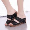 HHZYT Platform Sandals for Women Flowers Embroidered Wedge Sandals Summer Open Toe Slip on Leather Sandals Mule Clogs Beach Slippers Shoes,Black,US11/EU42 view 4
