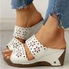 HHZYT Platform Sandals for Women Flowers Embroidered Wedge Sandals Summer Open Toe Slip on Leather Sandals Mule Clogs Beach Slippers Shoes,White,US11/EU42 view 1