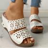 HHZYT Platform Sandals for Women Flowers Embroidered Wedge Sandals Summer Open Toe Slip on Leather Sandals Mule Clogs Beach Slippers Shoes,White,US11/EU42 view 2