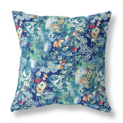HomeRoots Bright Blue Turquoise Broadcloth 16" Blue Turquoise Springtime Indoor Outdoor Throw Pillow