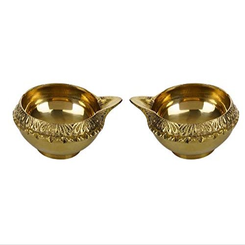 Frienemy Presents Brass Small Kuber Diya Oil Lamp for Pooja, Home Decor (6.5 cm Height, Pack of 2) #Frienemy-253