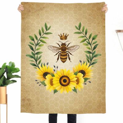Blankets Flannel Fleece Throw Blanket,Cozy Soft Warm Fleece Blankets, Vintage Sunflower Bee Hive Flannel Blanket Decorative Throw Blankets for Couch Bed Sofa, 59x79 inch