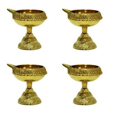 Frienemy Presents Traditional Brass Kubera Vilakku with Stand/Traditional Puja Diya Lamp with Stand/Pooja Lamp - Piece of Four #Frienemy-261