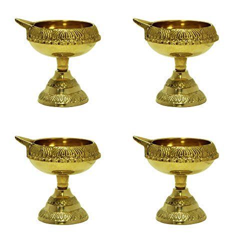 Frienemy Presents Traditional Brass Kubera Vilakku with Stand/Traditional Puja Diya Lamp with Stand/Pooja Lamp - Piece of Four #Frienemy-261