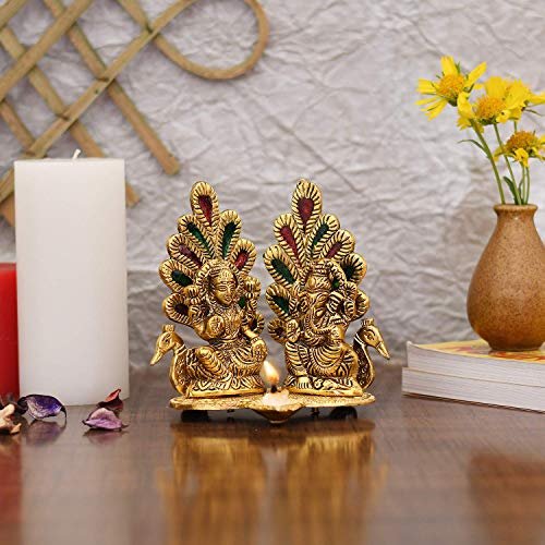 Frienemy Presents Laxmi Ganesh Set Idol Showpiece Diya Oil Lamp for Puja Deepak - Metal Lakshmi Ganesha Statue Idol Murti for Home Pooja Temple Decor #Frienemy-652