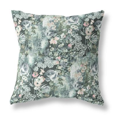 HomeRoots Dark Green Grey Broadcloth 20" Green Gray Springtime Indoor Outdoor Throw Pillow