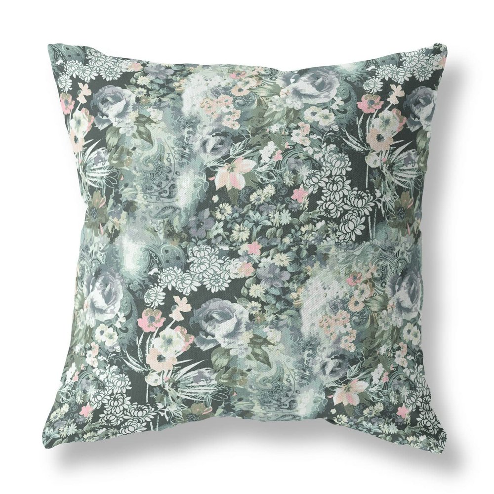 HomeRoots Dark Green Grey Broadcloth 20" Green Gray Springtime Indoor Outdoor Throw Pillow