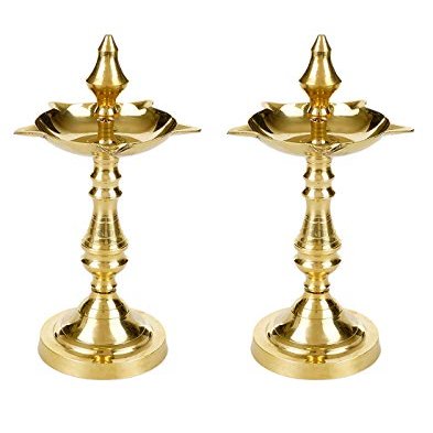Frienemy Presents Brass Decorative Oxidised Kerala Fancy Samai Oil Diya (Gold_1.1 Inch X 2.1 Inch X 7.8 Inch) #Frienemy-484