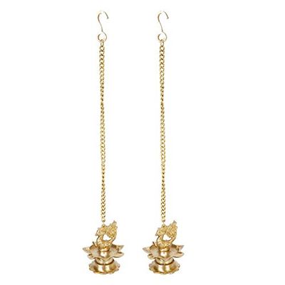 Frienemy Presents Brass Wall Hanging Diya (3 X 3 X 16 Inches, Gold) Peacock Oil Lamp for Home Mandir Entrance Deepak Deepam Decor Temple Diwali Decoration Chain #Frienemy-224