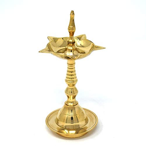 Frienemy Presents Kerela Traditional Brass Oil Lamp - Brass Puja Oil Diya Lamp Engraved Design Deepak Pooja Article #Frienemy-196