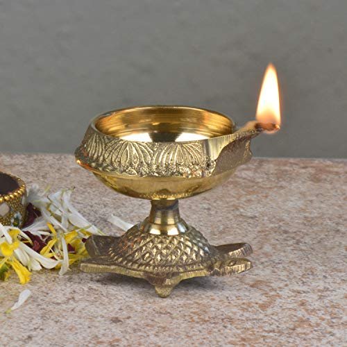 Frienemy Presents Brass Pooja Jyoti Diya (130 Gm, Lxbxh 5.5 Cm X 5.5 Cm X 5 Cm) | Puja Lamp | Udupi Jyot | Tortoise Aarti Deepak #Frienemy-321