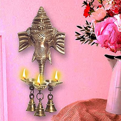 Frienemy Presents Diwali Handmade Metal Brass Ganesha Oil Lamp with Diyas Modern Art Wall Hanging Decorations (11X8X24 Cm) #Frienemy-235