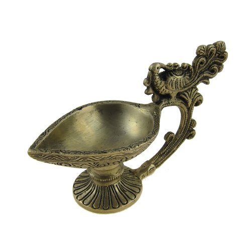 Frienemy Presents Brass, Handmade Oil Lamp,Peacock Facing Back Indian Diya, 6.5 X 2.5 X 3.3 Inches #Frienemy-247