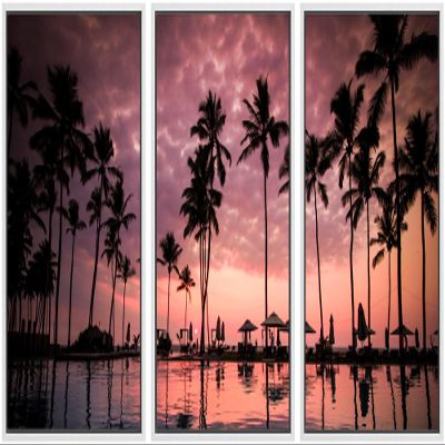 SIGNWIN Framed Canvas Wall Art Beautiful Sunset Reflection of Silhouettes Palm Trees Coastal Ocean Photography Modern Art Panoramic Relax/Calm for Living Room, Bedroom, Office - 16"x24"x3 White