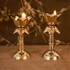Frienemy Presents Set of 2 Pure Brass Diya for Puja Temaple Decoration, Lotus Shape Pillar Diya Stand Oil Lamp for Home Mandir Pooja Articles Decor Gifts (Size 3.8#Frienemy-190 view 3