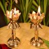 Frienemy Presents Set of 2 Pure Brass Diya for Puja Temaple Decoration, Lotus Shape Pillar Diya Stand Oil Lamp for Home Mandir Pooja Articles Decor Gifts (Size 3.8#Frienemy-190 view 4