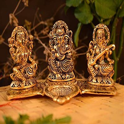 Frienemy Presents Lakshmi Ganesha Saraswati with Diya Diwali Statue Idol - Puja Deepak- Showpiece Oil Lamp Diya Decoration #Frienemy-566
