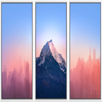 SIGNWIN Canvas Print Wall Art Set Hazy Pastel Duotone City & Mountain Cities Cityscape Mixed Media Modern Bohemian Scenic Colorful Multicolor for Living Room, Bedroom, Office - 16"x24"x3 White
