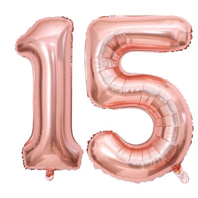 40 Inch Rose Gold 15 Number Balloons Giant 15 or 51 Balloons Rose Gold Birthday 15 Balloons 15th Birthday Anniversary Party Decorations Supplies