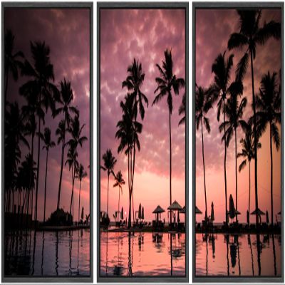 SIGNWIN Framed Canvas Wall Art Beautiful Sunset Reflection of Silhouettes Palm Trees Coastal Ocean Photography Modern Art Panoramic Relax/Calm for Living Room, Bedroom, Office - 16"x24"x3 Black