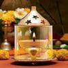 Frienemy Presents Akhand Diya Decorative Brass & Glass Oil Lamp Tea Light Holder Lantern, 6 Inches Height Cylinderical Shaped Diya Lantern (Gold and White) #Frienemy-015 view 1