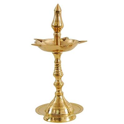 Frienemy Presents El Royale Decor (10Inches) Regional Brass Kerela Fancy Diya Stand (Kuthu Vilakku) Lamp 310 Gm #Frienemy-262