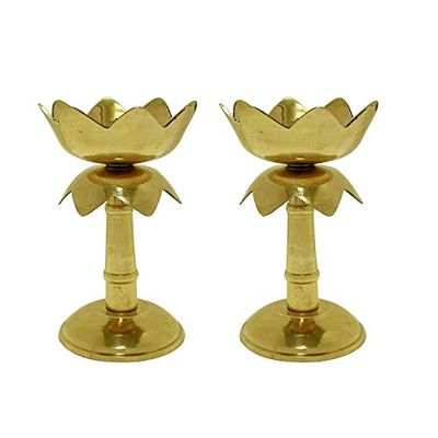 Frienemy Presents Antique Gold Finish Kamal Stand Diya for Home Temple Diwali Akhand Puja Articles Decor Gifts (Height 3.5 Inch) - Piece of Two #Frienemy-425