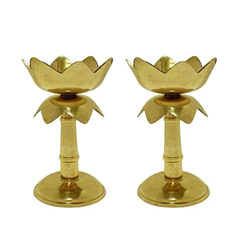 Frienemy Presents Antique Gold Finish Kamal Stand Diya for Home Temple Diwali Akhand Puja Articles Decor Gifts (Height 3.5 Inch) - Piece of Two #Frienemy-425
