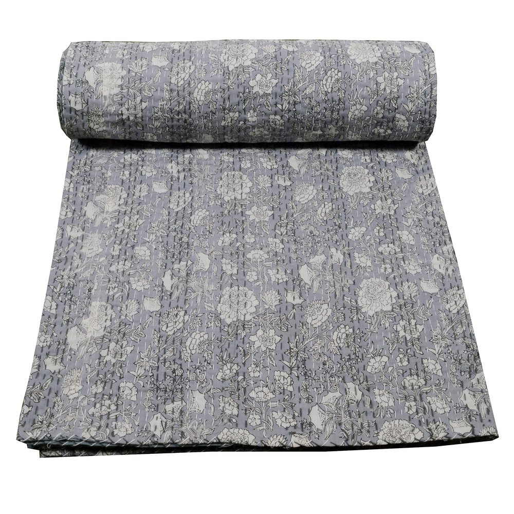 Indian Handmade Patchwork Queen Size Gudri Coverlet Kantha Quilted Quilt Bedspread Bedding