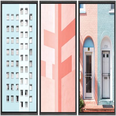 SIGNWIN Canvas Print Wall Art Set Pink & Blue Brick Apartment Buildings Cities Cityscape Mixed Media Modern Bohemian Scenic Colorful Multicolor for Living Room, Bedroom, Office - 16"x24"x3 Black