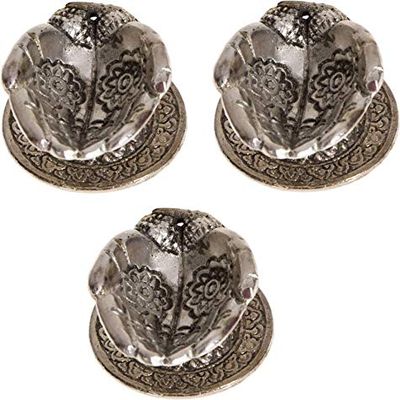 Frienemy Presents Oil Lamp Carved with Hand Design-Set of 3 Brass Table Diya Set (Height: 1.5 Inch, Pack of 3) #Frienemy-349