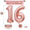 40 Inch Rose Gold 16 Number Balloons Giant Jumbo Huge 16 61 Foil Mylar Helium Number Digital Balloons Rose Gold Birthday Mylar Digital Balloons 16th Birthday Anniversary Events Party Decorations view 2