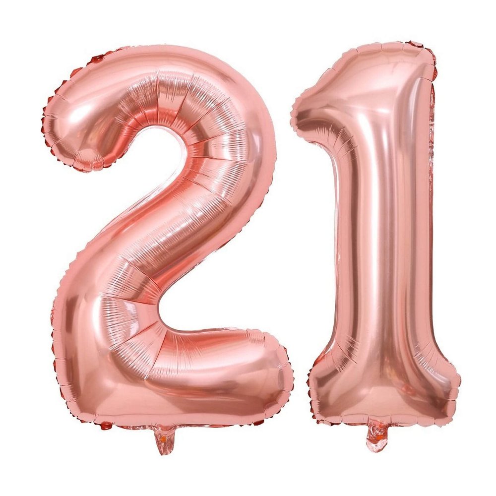 40 Inch Rose Gold 21 Number Balloons Giant Jumbo Huge 12 or 21 Foil Mylar Helium Number Digital Balloons Rose Gold Birthday Mylar Digital Balloons 12th 21st Birthday Anniversary Events Party