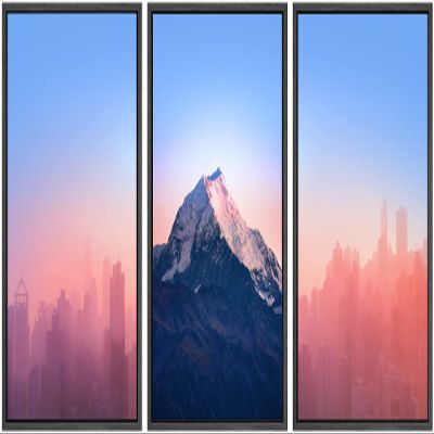 SIGNWIN Canvas Print Wall Art Set Hazy Pastel Duotone City & Mountain Cities Cityscape Mixed Media Modern Bohemian Scenic Colorful Multicolor for Living Room, Bedroom, Office - 16"x24"x3 Black