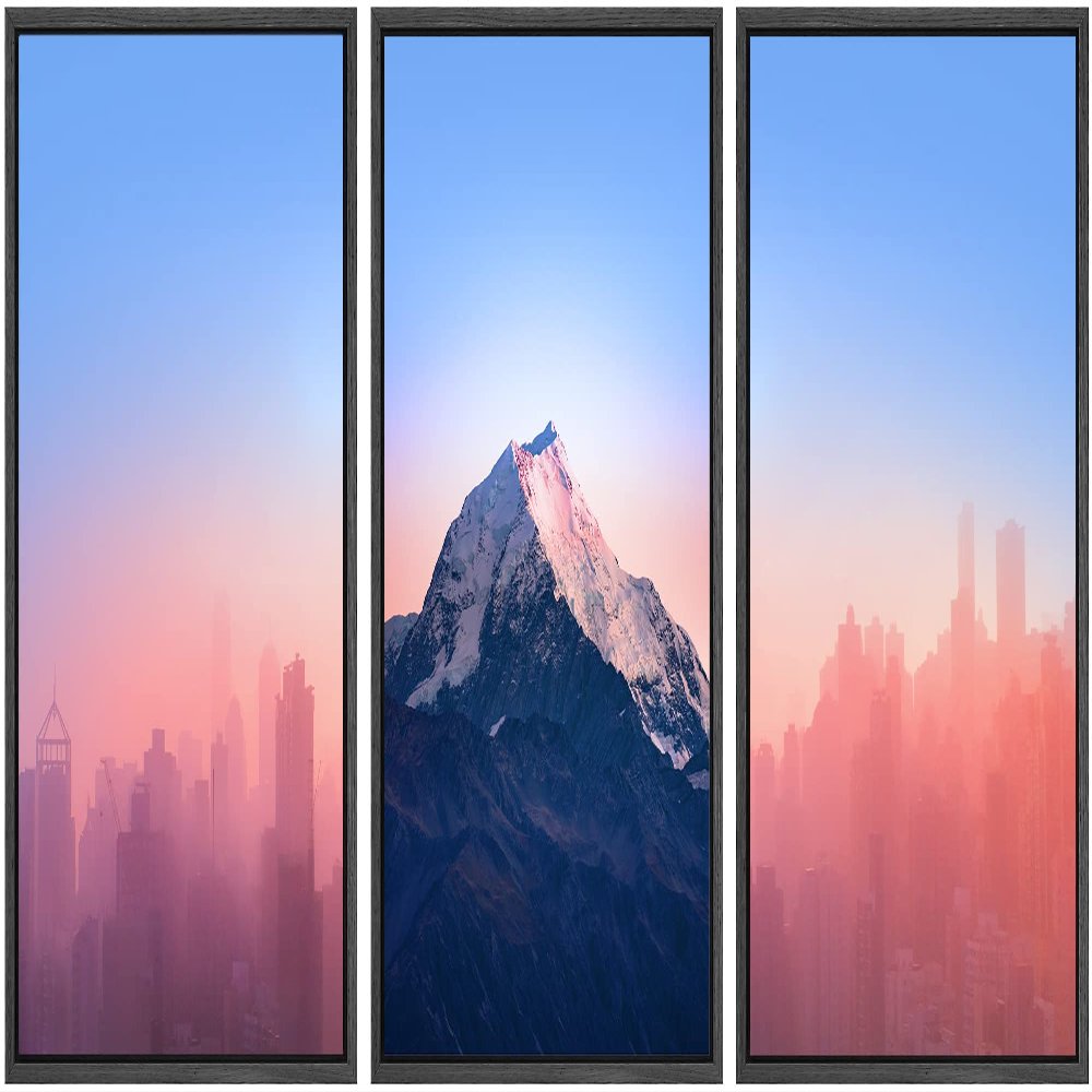 SIGNWIN Canvas Print Wall Art Set Hazy Pastel Duotone City & Mountain Cities Cityscape Mixed Media Modern Bohemian Scenic Colorful Multicolor for Living Room, Bedroom, Office - 16"x24"x3 Black