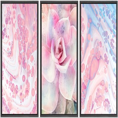 SIGNWIN Canvas Print Wall Art Set Pink & Blue Neon Acid Collage with Rose Nature Wilderness Mixed Media Modern Rustic Scenic Colorful for Living Room, Bedroom, Office - 16"x24"x3 Black