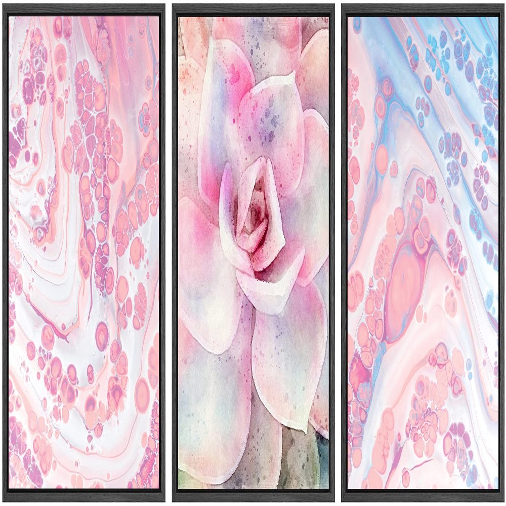 SIGNWIN Canvas Print Wall Art Set Pink & Blue Neon Acid Collage with Rose Nature Wilderness Mixed Media Modern Rustic Scenic Colorful for Living Room, Bedroom, Office - 16"x24"x3 Black